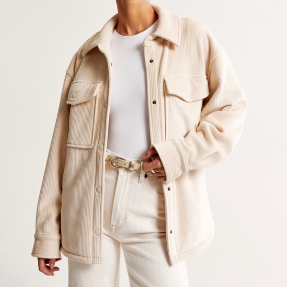 Abercrombie & Fitch Cozy Corduroy Cream Fleece Shacket Jacket Sz S